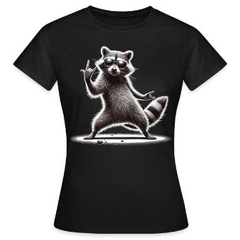Rock-Waschbär – Metal und Coolness - Frauen T-Shirt - Schwarz - Vorne - AI Model Female 172 dark (172cm)