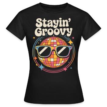 Bunte Diskokugel mit Sonnenbrille - Frauen T-Shirt - Schwarz - Vorne - AI Model Female 172 dark (172cm)