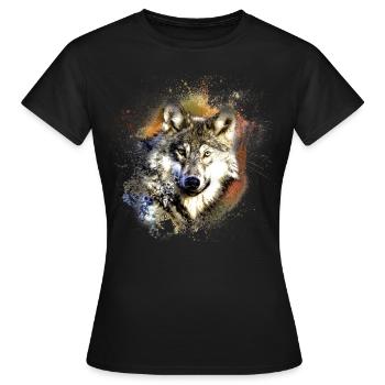 Wild-Life Wolf, Wolf T-Shirt, Animal, Print - T-shirt Femme - noir - Devant - AI Model Female 172 dark (172cm)