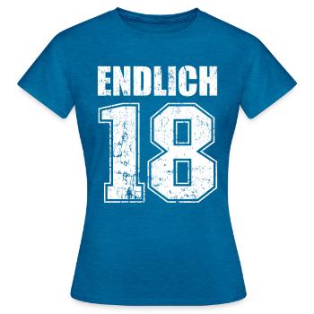 ENDLICH 18 - Frauen T-Shirt - Antikblaues Saphir meliert - Vorne - AI Model Female 172 dark (172cm)