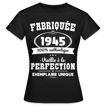 Anniversaire 80 ans - Fabriquée en 1945 - T-shirt Femme - noir - Devant - AI Model Female 172 dark (172cm)