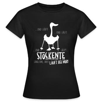 Stockente Silhouette Läuft Bei Mir Nordic Walking - Frauen T-Shirt - Schwarz - Vorne - AI Model Female 172 dark (172cm)