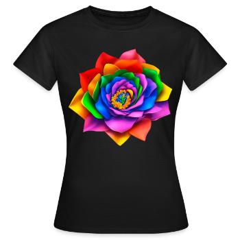Lebendige 3D Regenbogenblume - Frauen T-Shirt - Schwarz - Vorne - AI Model Female 172 dark (172cm)