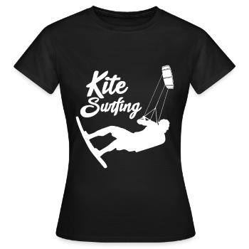 Kite surfer on stand - blue color - Women's T-Shirt - black - Front - AI Model Female 172 dark (172cm)