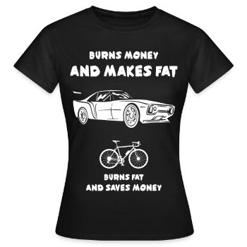 La voiture brûle de l’argent et fait grossir - T-shirt Femme - noir - Devant - AI Model Female 172 dark (172cm)