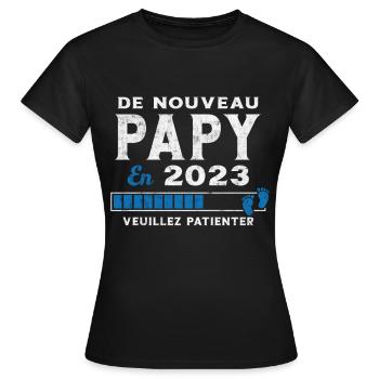 De Nouveau Papy en 2023 Cadeau Futur Papy - T-shirt Femme - noir - Devant - AI Model Female 172 dark (172cm)