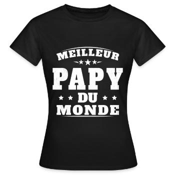Meilleur Papy du Monde Humour Cadeau Nouveau Papy - T-shirt Femme - noir - Devant - AI Model Female 172 dark (172cm)