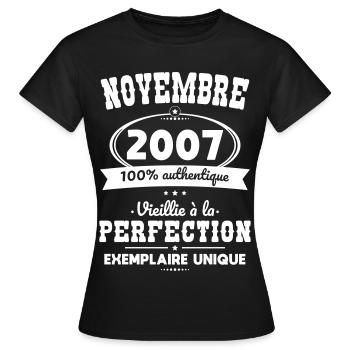 18th Birthday - November 2007 Perfection - Women's T-Shirt - black - Front - AI Model Female 172 dark (172cm)