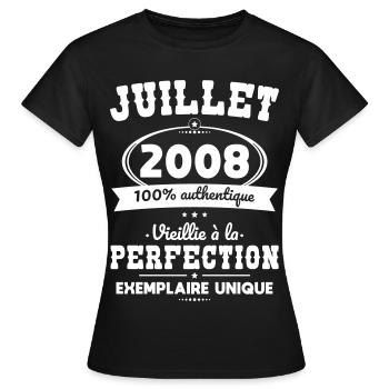 Anniversaire 18 ans - Juillet 2008 Perfection - T-shirt Femme - noir - Devant - AI Model Female 172 dark (172cm)