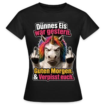 Grumpy Einhorn Eskalation - Frauen T-Shirt - Schwarz - Vorne - AI Model Female 172 dark (172cm)