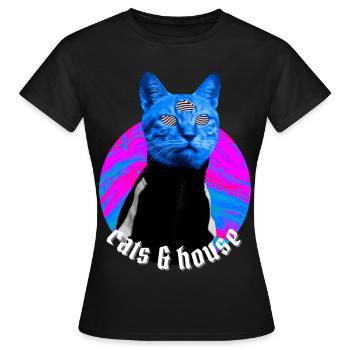 Cats & House Chat Musique House Deep House  - T-shirt Femme - noir - Devant - AI Model Female 172 dark (172cm)