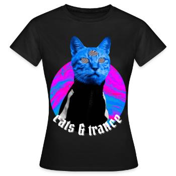 Cats & Trance Cat Music Trance Psytrance EDM - Women's T-Shirt - black - Front - AI Model Female 172 dark (172cm)