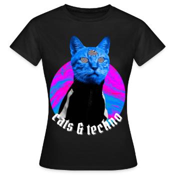 Cats & Techno Chat Musique Techno Rave Festival - T-shirt Femme - noir - Devant - AI Model Female 172 dark (172cm)
