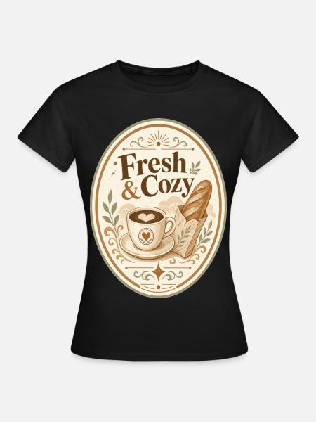 Frisch & Gemütlich Brot Kaffee - Frauen T-Shirt - Schwarz