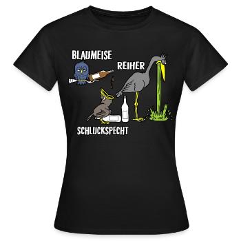 Blaumeise Reiher Schluckspecht - Frauen T-Shirt - Schwarz - Vorne - AI Model Female 172 dark (172cm)