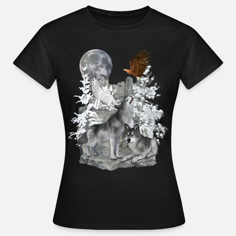 Wolves,Winter, Eagle, Moon - Women's T-Shirt - black