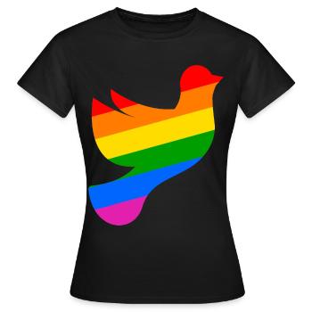 LGBTQ Friedenstaube mit Regenbogenfahne - Frauen T-Shirt - Schwarz - Vorne - AI Model Female 172 dark (172cm)