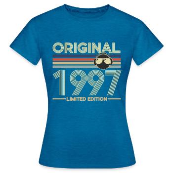 1997 - Women's T-Shirt - antique blue sapphire heather - Front - AI Model Female 172 dark (172cm)
