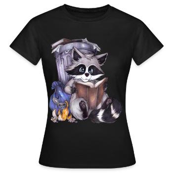 Niedlich Lesen Waschbär mit Buch zum Geburtstag - Frauen T-Shirt - Schwarz - Vorne - AI Model Female 172 dark (172cm)
