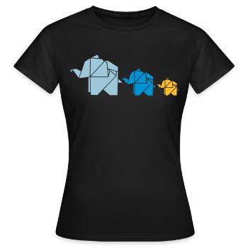 Origami, elephant, elefant, family, animal, cute - Women's T-Shirt - black - Front - AI Model Female 172 dark (172cm)