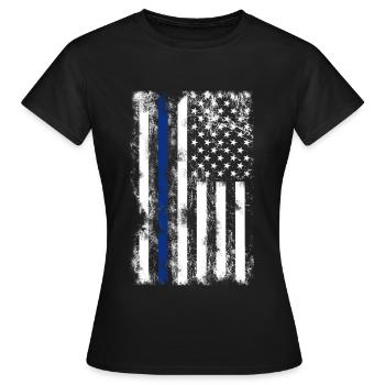 Blue Lives Matter Drapeau américain de la police en détresse - T-shirt Femme - noir - Devant - AI Model Female 172 dark (172cm)