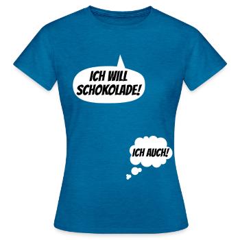 Ich Will Schokolade Lustige Schwangerschaft - Frauen T-Shirt - Antikblaues Saphir meliert - Vorne - AI Model Female 172 dark (172cm)