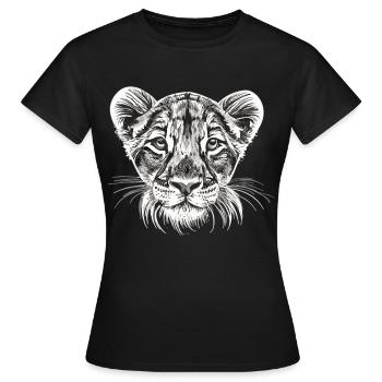 Zarte Unschuld: Sibirischer Löwenjunges in Weiß - Frauen T-Shirt - Schwarz - Vorne - AI Model Female 172 dark (172cm)