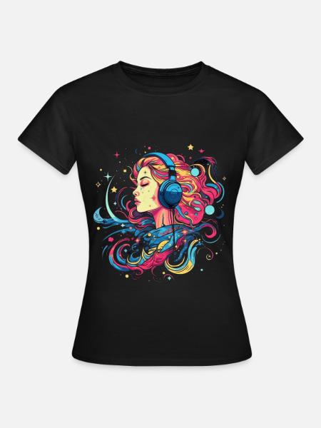 Woman with pink hair listening to music - Women's T-Shirt - black