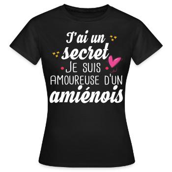 Amiénois Amiens Femme Amoureuse Cadeau Humour - T-shirt Femme - noir - Devant - AI Model Female 172 dark (172cm)