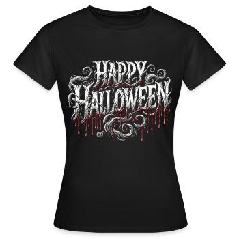 Unheimliches "Happy Halloween" Shirt - Frauen T-Shirt - Schwarz - Vorne - AI Model Female 172 dark (172cm)