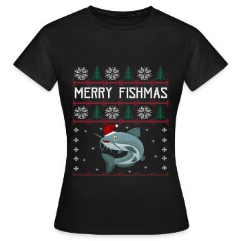 Joyeux Fishmas Anglershirt Wels Noël - T-shirt Femme - noir - Devant - AI Model Female 172 dark (172cm)
