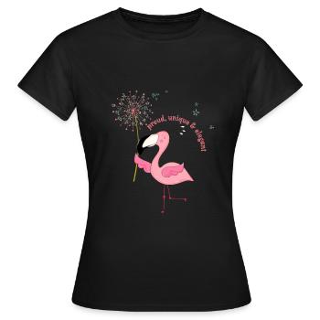 Flamingo "proud, unique & elegant - Frauen T-Shirt - Schwarz - Vorne - AI Model Female 172 dark (172cm)