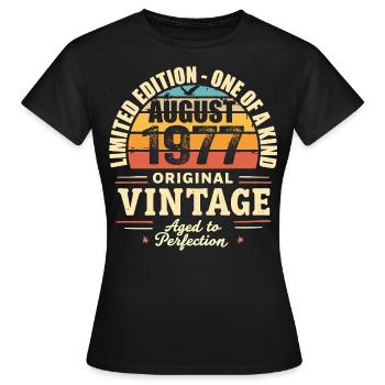 August 1977 Birthday August 1977 - August 1977 - Women's T-Shirt - black - Front - AI Model Female 172 dark (172cm)