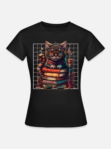 Amoureux des chats et rat de bibliothèque Amoureux du livre et - T-shirt Femme - noir