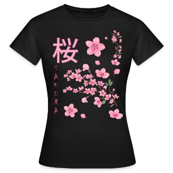 Sakura,Cherry Blossom,Japan,Blossoms,Cherry Tree - Women's T-Shirt - black - Front - AI Model Female 172 dark (172cm)