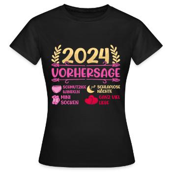 Babyparty Vorhersage 2024 werdende Mama 2024 - Frauen T-Shirt - Schwarz - Vorne - AI Model Female 172 dark (172cm)