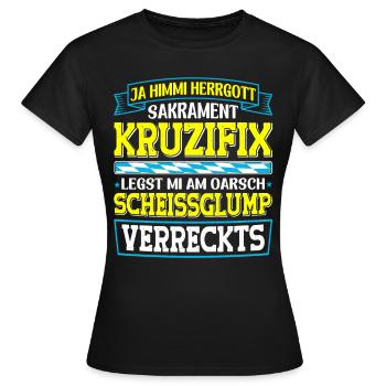Boarisch Kruzifix Scheissglump Verreckts München - Frauen T-Shirt - Schwarz - Vorne - AI Model Female 172 dark (172cm)