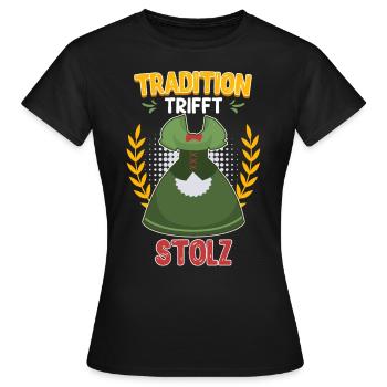 Tradition meets pride Bavarian traditional costume shirt - Women's T-Shirt - black - Front - AI Model Female 172 dark (172cm)