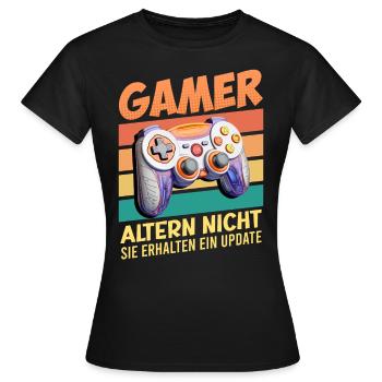 Gamer Altern nicht, Sie Leveln! Retro Gamer - Frauen T-Shirt - Schwarz - Vorne - AI Model Female 172 dark (172cm)