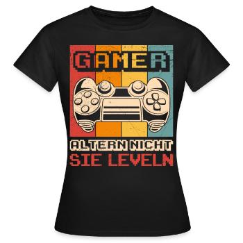 Gamer Altern Nicht Sie Leveln B-Day Controller - Frauen T-Shirt - Schwarz - Vorne - AI Model Female 172 dark (172cm)