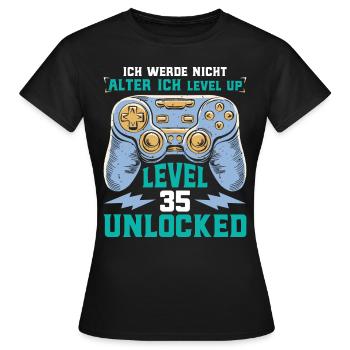Retro Gamer B-Day Level 35 Unlocked Zocker - Frauen T-Shirt - Schwarz - Vorne - AI Model Female 172 dark (172cm)