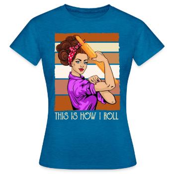 Cookies This is How I Roll Backstube Backfans - Frauen T-Shirt - Antikblaues Saphir meliert - Vorne - AI Model Female 172 dark (172cm)