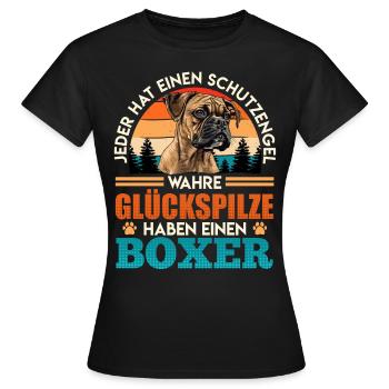 Deutscher Boxer GLÜCKSPILZE HABEN EINEN BOXER - Frauen T-Shirt - Schwarz - Vorne - AI Model Female 172 dark (172cm)