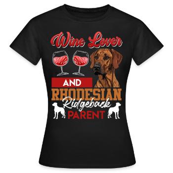 Ridgeback AMATEUR DE VIN ET RHODESIAN RIDGEBACK - T-shirt Femme - noir - Devant - AI Model Female 172 dark (172cm)