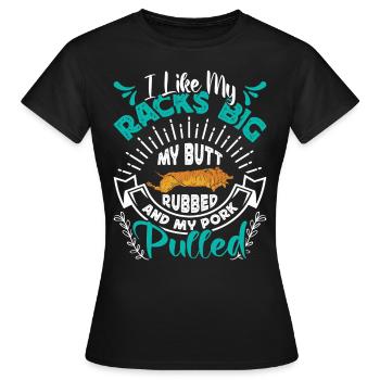 Amateur de viande J’AIME MES CARRÉS GROS PORC EFFILOCHÉ - T-shirt Femme - noir - Devant - AI Model Female 172 dark (172cm)