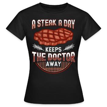 Drôle d’anti-végétalien Un steak par jour éloigne Doc - T-shirt Femme - noir - Devant - AI Model Female 172 dark (172cm)