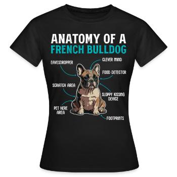 Anatomie d’un bouledogue français - T-shirt Femme - noir - Devant - AI Model Female 172 dark (172cm)