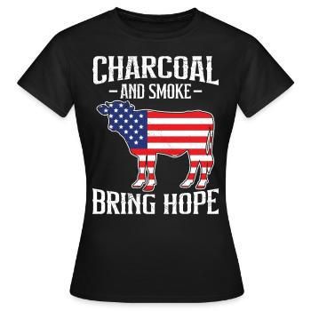 Barbecue USA Le charbon de bois et la fumée apportent de l’espoir - T-shirt Femme - noir - Devant - AI Model Female 172 dark (172cm)