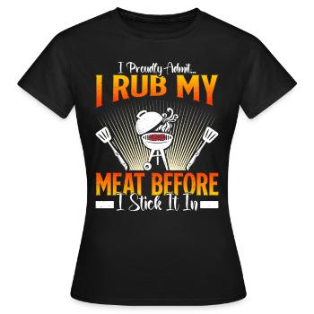 Grillmeister JE FROTTE MA VIANDE AVANT DE LA COLLER - T-shirt Femme - noir - Devant - AI Model Female 172 dark (172cm)