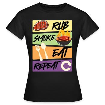 Grillmeister RUB SMOKE EAT REPEAT Fleischesser - Frauen T-Shirt - Schwarz - Vorne - AI Model Female 172 dark (172cm)